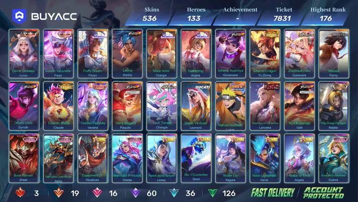 MLBB ACCOUNT 500+ SKINS